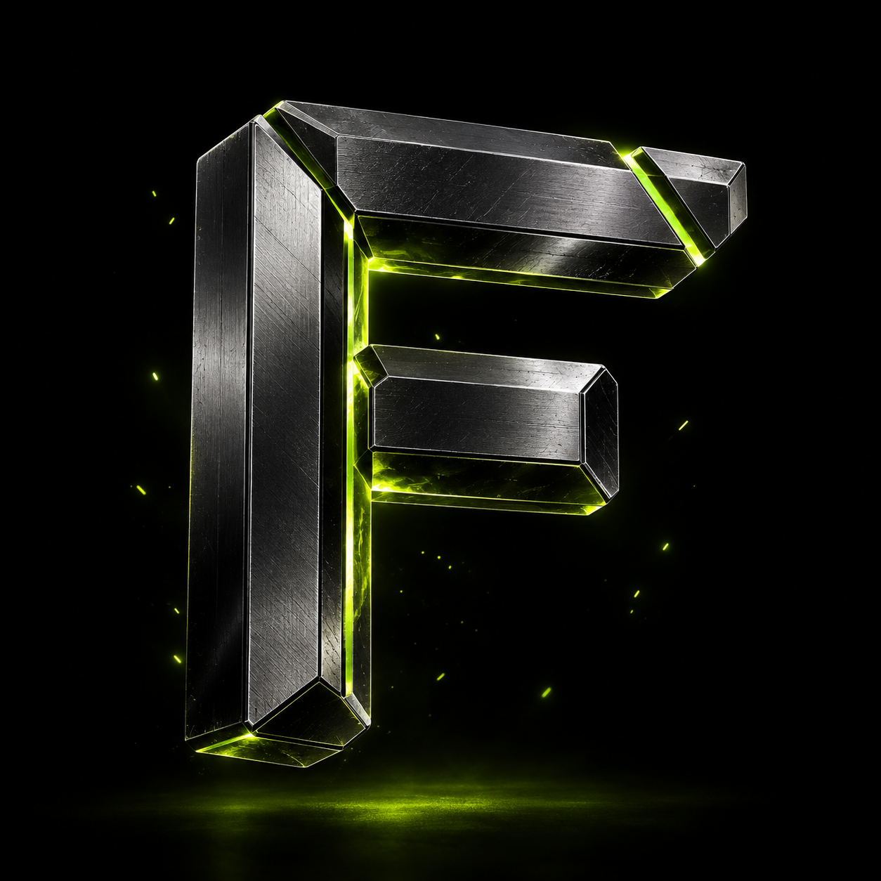 A sculptural titanium F, forged around a luminous lime core